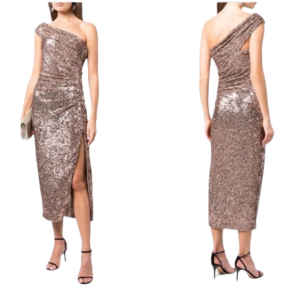 JONATHAN SIMKHAI Hammered Sequin Midi-Dress In Latte Size 8 NWT Retail $675